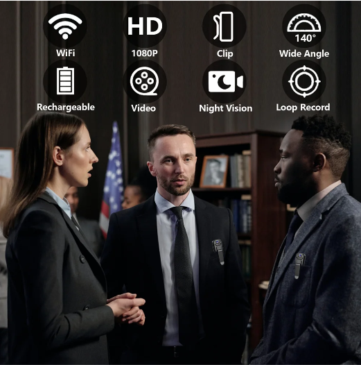 WiFi, 1080P, clip, wide angle, rechargeable, video, night vision, loop record
