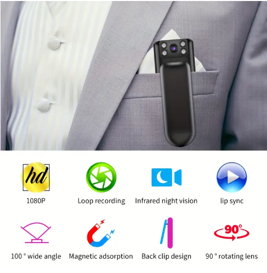 Worn discreetly in a shirt pocket, with feature icons